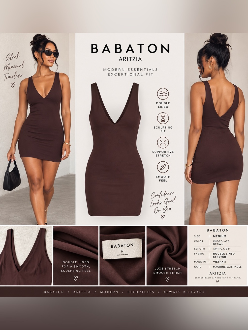 Babaton Aritzia M Brown Double Lined Sculpting Bodycon Mini Dress